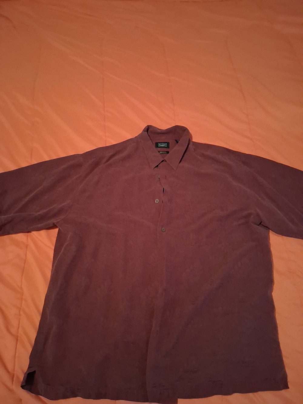 Vintage Haggar Mens XL 46" Burgundy Silk Woven Floral Short Sleeve Button-Up - Picture 2 of 6